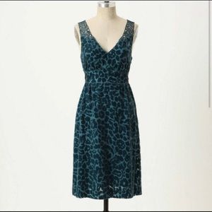 Anthropologie Matilija Blue Velvet Burnout Dress